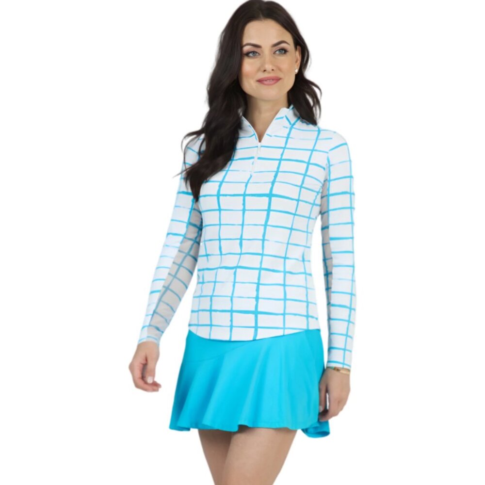 Ibkul Gingham Check Essential Mock Womens Golf Quarter-Zip